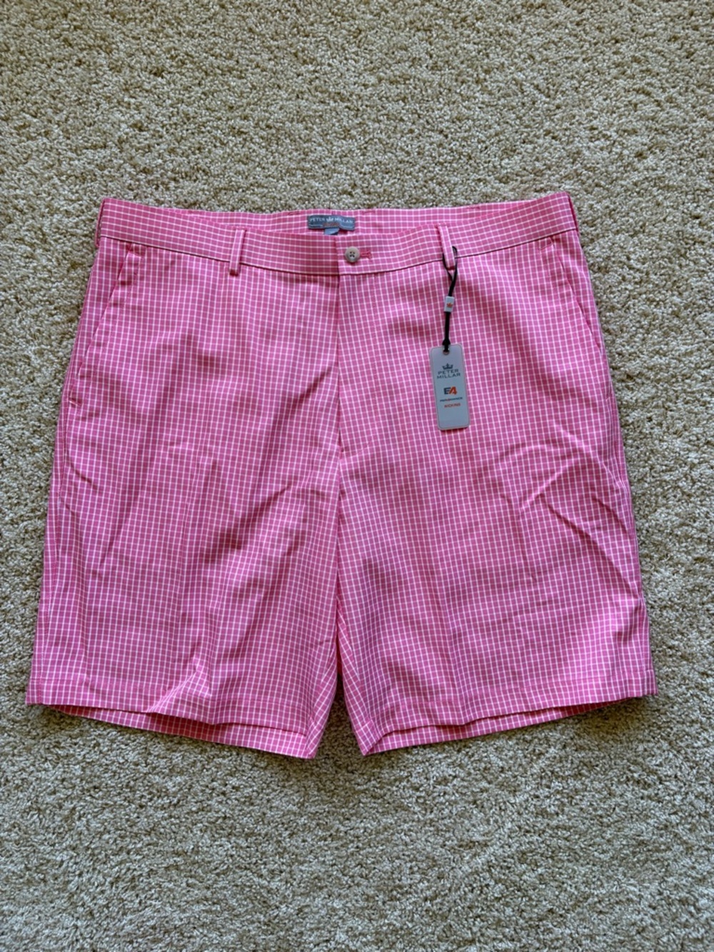 Peter Millar Crown Sport EA Performance Shorts Pink Check Hula‎ Size 38 NWT